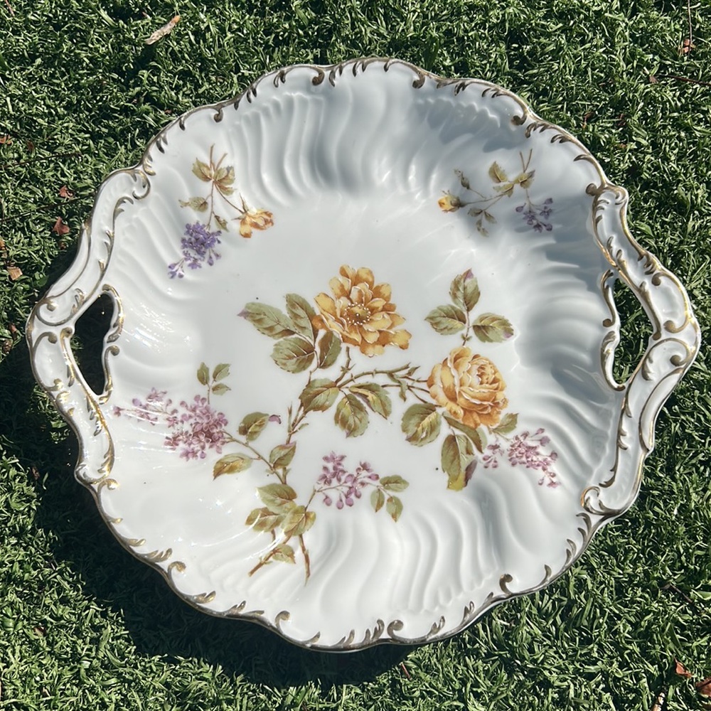 Vintage 1920s Carl Tielsch CT Germany Hand Painted Floral Handle Porcelain Plate